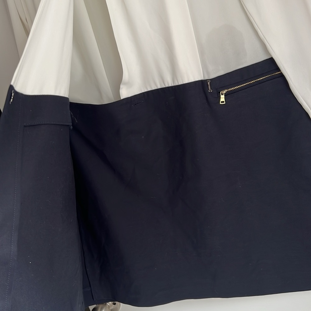 Adriana Papell Preppy Minimalist Long Sleeve White Blouse Navy Skirt Dress - Picture 5 of 13